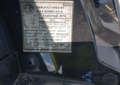 2015 Alfa Romeo 4C from USA, damaged, VIN ZARBAAB46FM171550